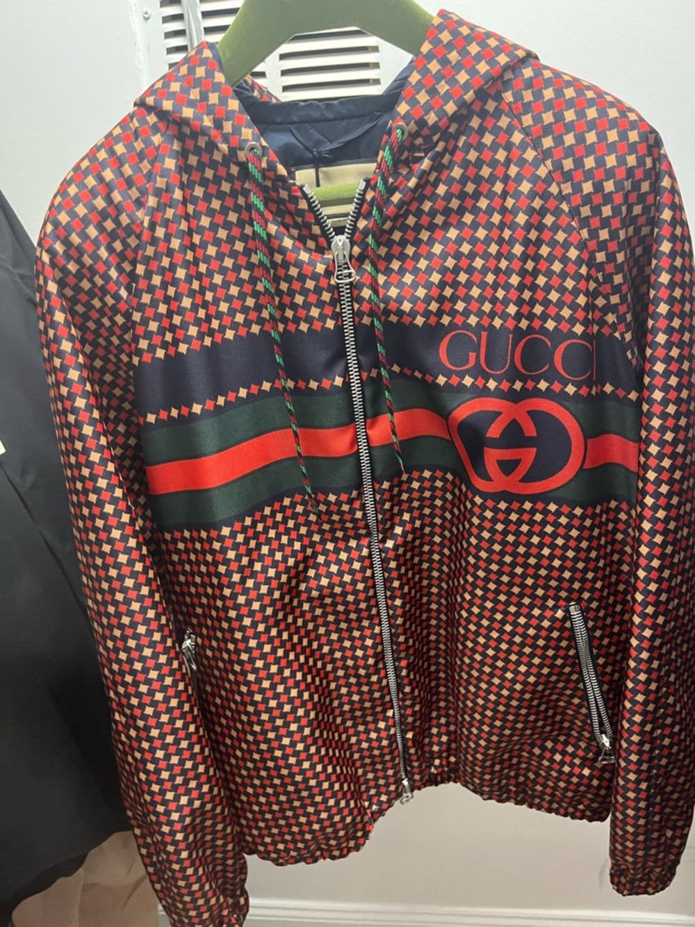 Gucci Men’s Checker Print Hooded Coat Parka Blouson - Picture 2 of 7
